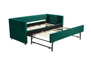 English Elm Emerald velvet daybed with diamond tufted pull-out trundle, modern sturdy frame, luxe guest bed for living spaces W1361S00033