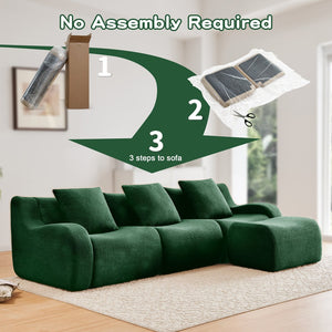 English Elm Boneless Sofa - 3-Seat Teddy Fabric Comfort, No Assembly, Ergonomic Design, Non-Slip Base, Green W714S01441