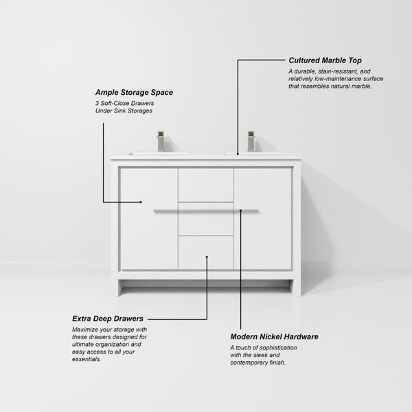 English Elm White Double Bath Vanity With Cultured Marble Top, Gun Metal Faucet & 43” Mirror – Elegant Upgrade! B2731S01719-GIGA