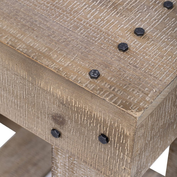 English Elm U_Style 62.9" Vintage Console Table - Solid Fir Wood, Antique Metal Rivets & Under-Shelf Storage Option N711P289135O-GIGA