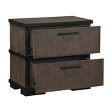 English Elm Two-Tone Brown Black Finish 2-Drawers Nightstand 1 Piece Modern Industrial Design Bedroom Furniture