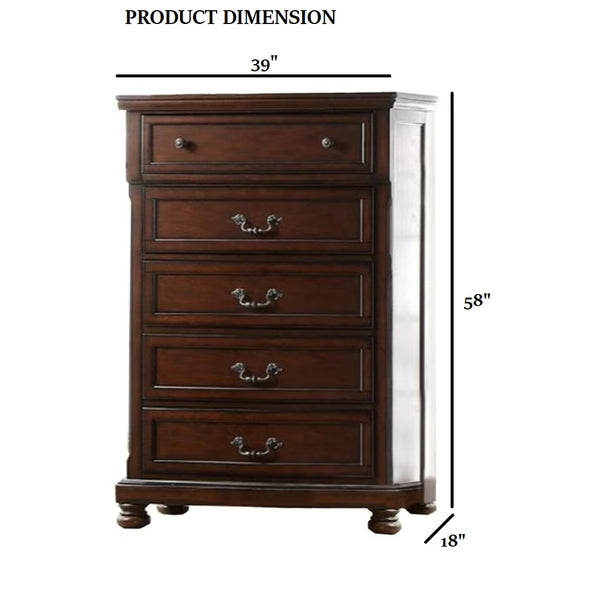 English Elm Traditional Cherry Wood Tall Chest with Bun Feet Classic Hardware Bedroom Storage B011P448874