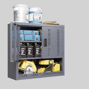 English Elm Metal Wall Mounted Cabinet Gray Powder Coated Floating Storage for Garage Workshop W396P305780