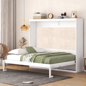 English Elm Queen Murphy Wall Bed with Dual Piston Mechanism Space Saving Mdf Cabinet Frame White LP000665AAK-2