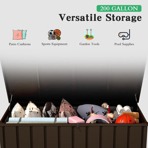 English Elm 200 Gallon Galvanized Steel Outdoor Deck Box Lockable Weatherproof Patio Pool Storage Brown W1859P445937