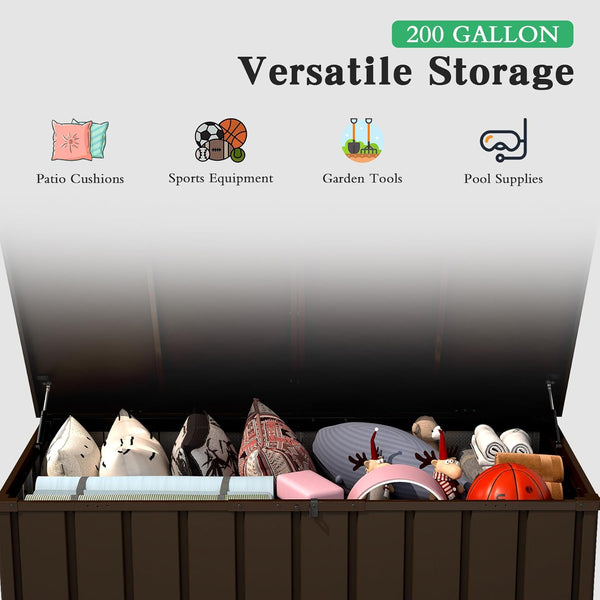 English Elm 200 Gallon Galvanized Steel Outdoor Deck Box Lockable Weatherproof Patio Pool Storage Brown W1859P445937