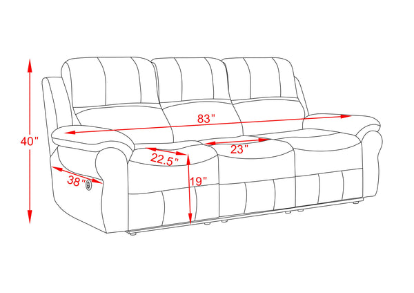 English Elm Breathable Fabric Power Reclining Sofa with Wireless Charging and Drop Down Console W1896141758