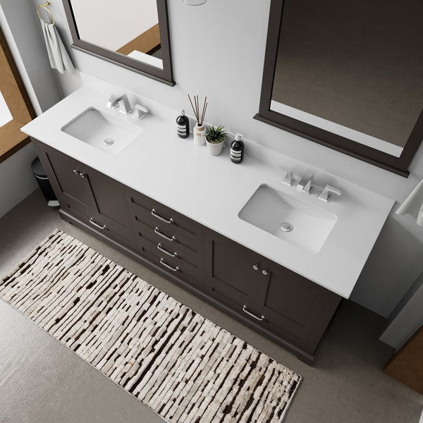 English Elm Espresso 80 in Double Bath Vanity with White Quartz Top, Solid Wood, Soft-Close Drawers, Storage B2731P258286