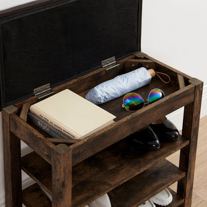 English Elm A Height-Adjustable Shoe-Changing Bench With Vintage Charcoal Finish And Hidden Storage Solution W487P289974