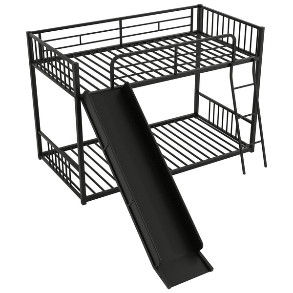 English Elm Metal Bunk Bed with Slide Twin over Twin Stylish Space-Saving Metal Frame, Safe Stairs & Playful Slide Fun Black MF285671AAB