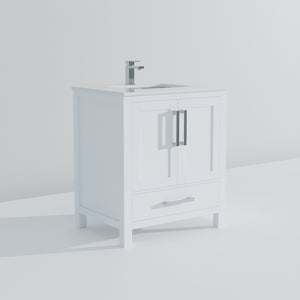 English Elm White White Bath Vanity 30 in W x 22 in D with White Quartz Top, Soft-Close Drawer, Chrome Faucet Set B2731P258994