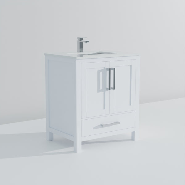 English Elm White White Bath Vanity 30 in W x 22 in D with White Quartz Top, Soft-Close Drawer, Chrome Faucet Set B2731P258994