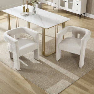 English Elm United We Win Chenille Barrel Accent Armchairs Set of Two for Living Room Dining Beige W1568P389268