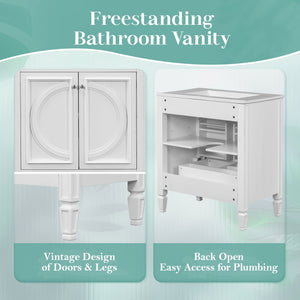 English Elm [video] 60 Inch Freestanding Double Sink Bathroom Vanity with Ceramic Basins Soft Close Storage White N759S226000K