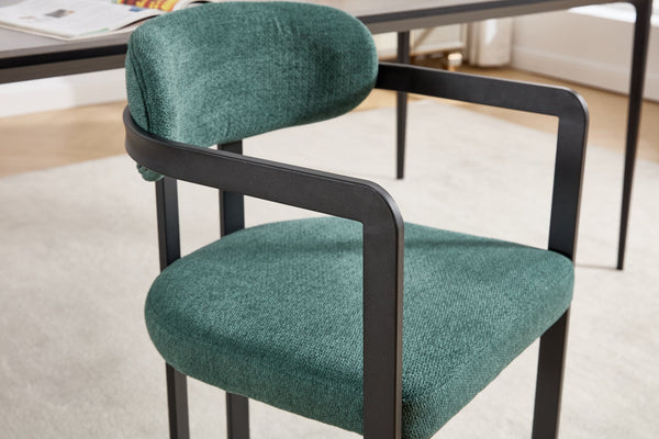 English Elm Modern Tufted Boucle Dining Chairs Set of 2 with Curved Back and Matte Metal Legs Antique Green,Black W3244P337417