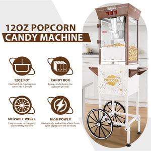 English Elm 12oz Retro Cart Popcorn Machine with Three Candy Dispensers for Parties W2841P392619