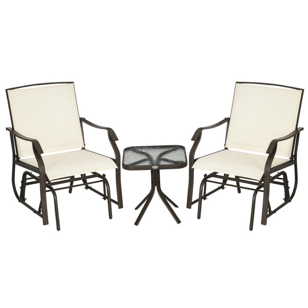 English Elm Outsunny 3-Piece Outdoor Glider Set: 2 Stylish Rocking Chairs & Glass Table For Patios & Gardens W2225P217096-GIGA