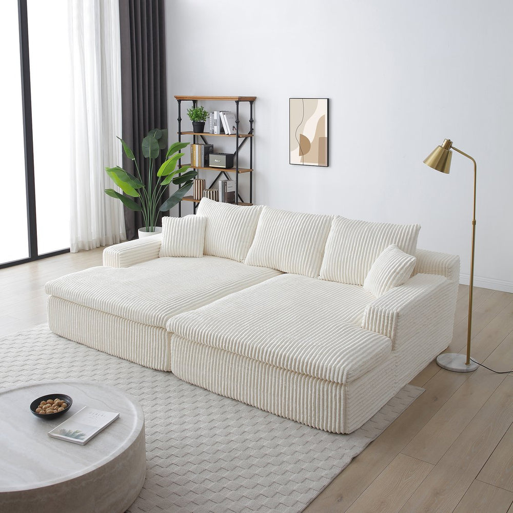 English Elm 102" Oversized Sectional Double Lounge Chaise - Plush Corduroy Cloud Sofa Bed, No Assembly, Cozy Modular Comfort W1117S00252