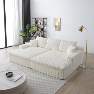 English Elm 102" Oversized Sectional Double Lounge Chaise - Plush Corduroy Cloud Sofa Bed, No Assembly, Cozy Modular Comfort W1117S00252