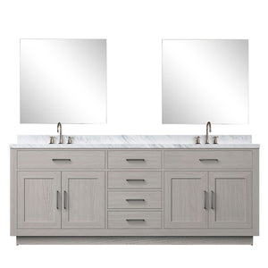 English Elm White Oak Double Bath Vanity With Carrara Marble Top & Mirrors - Elegant 84" Space-Saving Design B2731S01817-GIGA