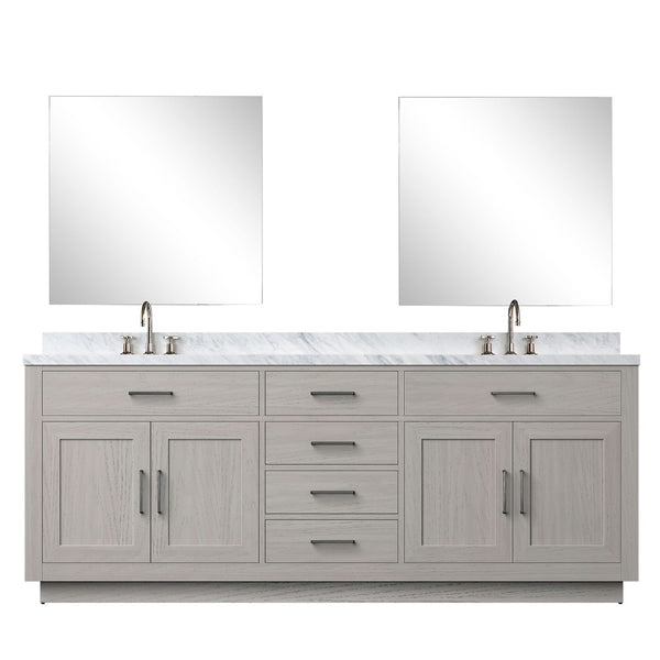 English Elm White Oak Double Bath Vanity With Carrara Marble Top & Mirrors - Elegant 84" Space-Saving Design B2731S01817-GIGA