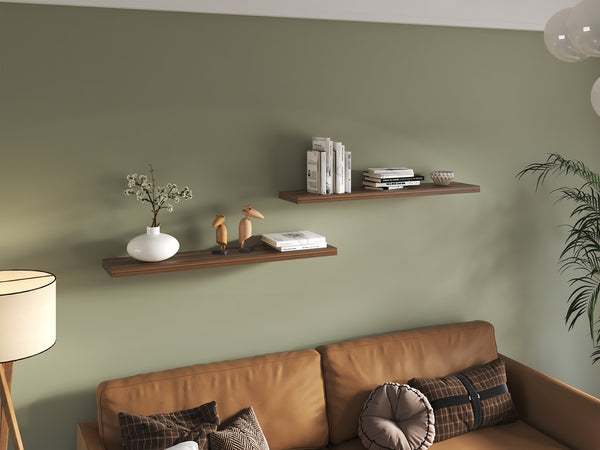 English Elm Ecco 47" Floating Shelves Set of 2 Walnut — Sleek Matte Finish, Hidden Brackets, Sturdy Display Storage for Living Room Bedroom Office B200P368123