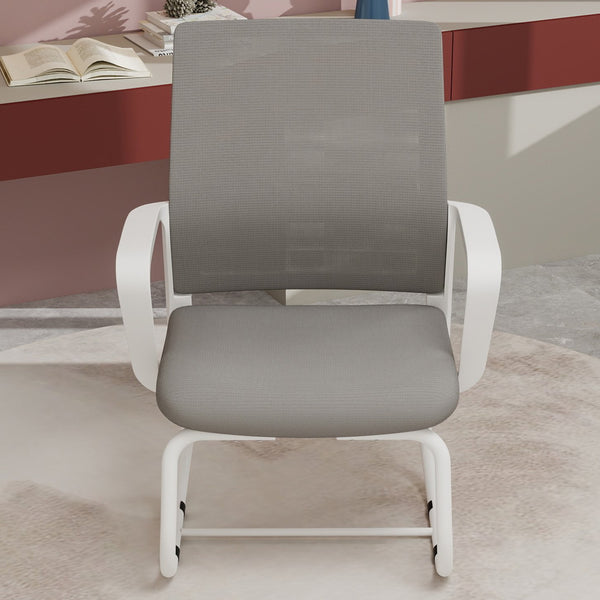 English Elm Minimalist breathable mesh office chair with curved support, cushioned seat, stable iron frame for long workdays White+gray W1935P338541
