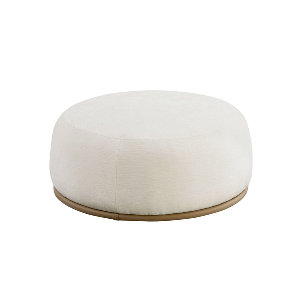 English Elm VSF1112-BEIGE-Ottoman Plush Beige Round PU Leather Accent Ottoman 34.25" Diameter Spacious Dual-Use Seat W3208P284683