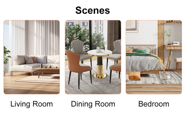 English Elm Table And Chair Set - Modern Marble Pattern Mdf Dining Set With 6 White Pu Chairs For Elegance W1151S02182-GIGA