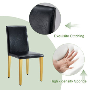 English Elm Table and Chair Set Extendable Round Mdf Top Gold Legs Four Pu Dining Seats Black,White+Gold W1151S04830
