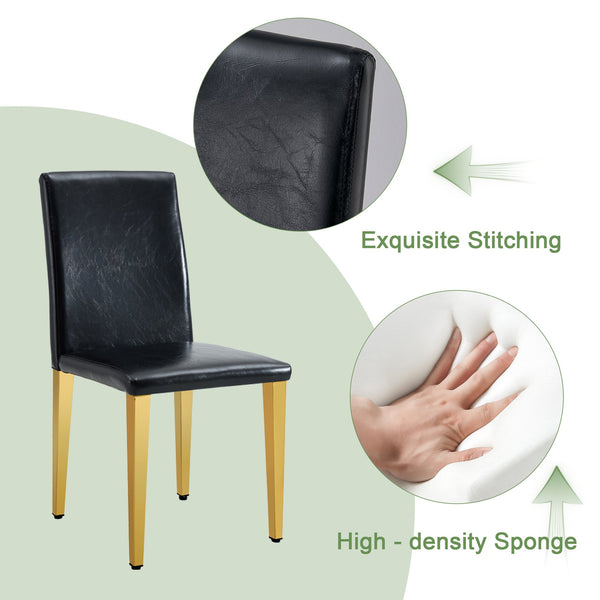English Elm Table and Chair Set Extendable Round Mdf Top Gold Legs Four Pu Dining Seats Black,White+Gold W1151S04830