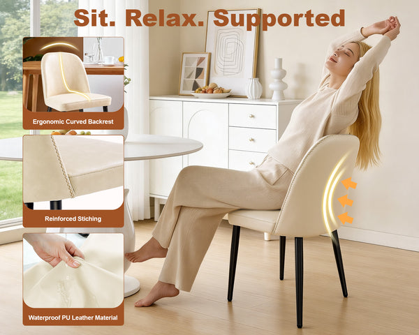 English Elm Beige Pu Leather Armless Dining Chair Set of 4 with Matte Black Iron Legs Modern Beige T3967P497816