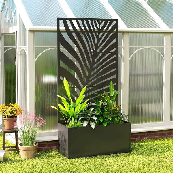 English Elm Outsunny Galvanized Steel Raised Planter with Built-in Trellis for Vertical Garden Growth W2225P485568