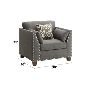 English Elm Laurissa Light Charcoal Linen Club Chair with 3 Pillows, Buttonless Tufted Back, Nailhead Trim B2726P277877