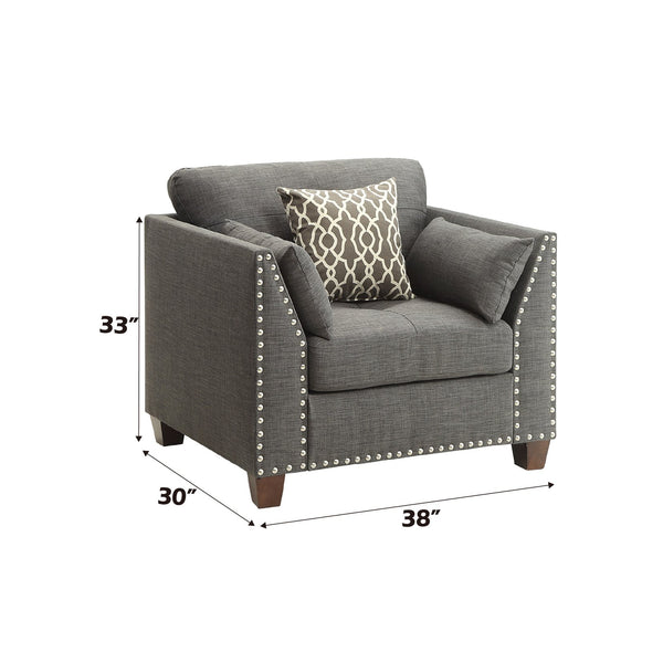 English Elm Laurissa Light Charcoal Linen Club Chair with 3 Pillows, Buttonless Tufted Back, Nailhead Trim B2726P277877