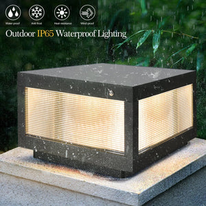 English Elm 12" Solar LED Post Cap Light Black - Modern IP65 Waterproof Yard, Deck & Pathway Light with Auto On/Off W2312P389940
