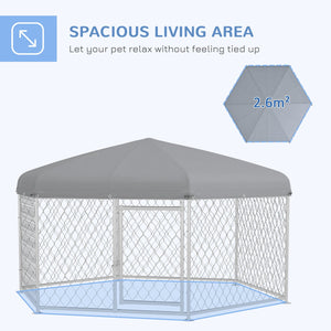 English Elm Pawhut Galvanized Steel Outdoor Dog Run with Uv Roof Lockable Gate for Large Dogs W2225P200785
