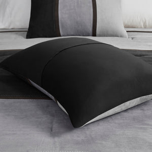 English Elm 7 Piece Faux Suede Comforter Set In Black King - Elegant, Hypoallergenic, Machine-Washable Design! B03597216