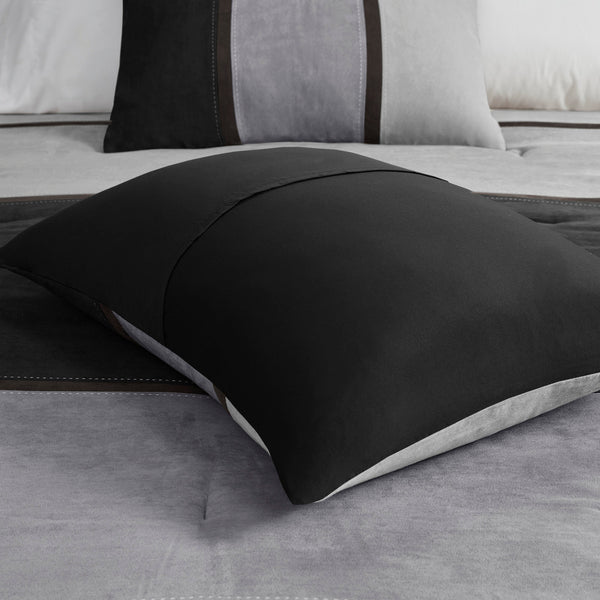 English Elm 7 Piece Faux Suede Comforter Set In Black King - Elegant, Hypoallergenic, Machine-Washable Design! B03597216