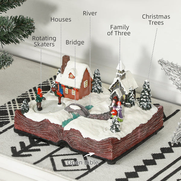 English Elm Homcom Illuminated Musical Christmas Village With Led Lights, Skaters & Open Bible Base Decor W2225P249704