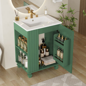 English Elm Christopher Knight Home® - 24" Retro Bathroom Vanity with Ceramic Sink, Solid Wood Frame, Soft-Close Door, Ample Storage Green N759P293645F