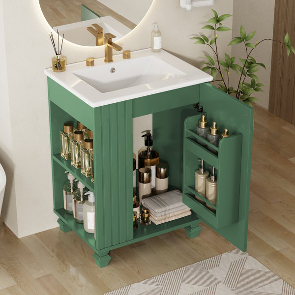 English Elm Christopher Knight Home® - 24" Retro Bathroom Vanity with Ceramic Sink, Solid Wood Frame, Soft-Close Door, Ample Storage Green N759P293645F