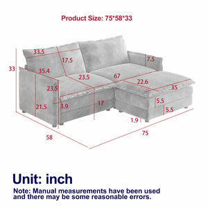 English Elm Corduroy L-Shaped 2-Seater Sectional Sofa Couch With Ottoman & Cushions For Cozy Living Spaces W834S00418
