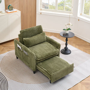 English Elm comfortable Corduroy Green Sofa Bed for Small Apartments Compact 1-Seater with Sponge Cushion, Solid Wood Frame and Black Plastic Legs, Easy Vacuum Care W1658P290461