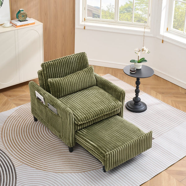English Elm comfortable Corduroy Green Sofa Bed for Small Apartments Compact 1-Seater with Sponge Cushion, Solid Wood Frame and Black Plastic Legs, Easy Vacuum Care W1658P290461