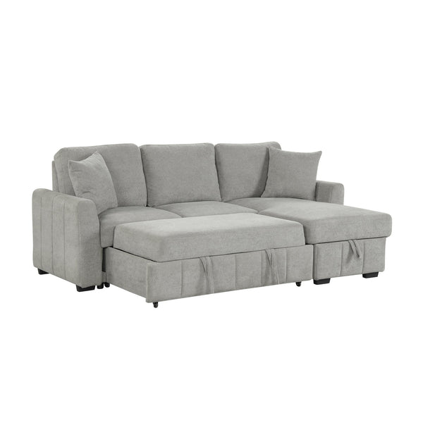 English Elm U_style Modular Sectional Sleeper Sofa with Storage Chaise and Cup Holders for Living Room Grey WY000467AAE