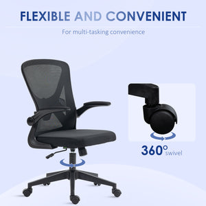 English Elm Vinsetto Mid-Back Mesh Home Office Chair, Ergonomic Computer Task Chair With Lumbar Back Support, Adjustable Height, and Flip-Up Arms, Black