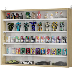 English Elm 5-tier Wall Mounted Glass Door Display Cabinet for Collectibles and Entryway Decor T3971P400522
