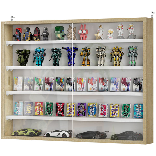 English Elm 5-tier Wall Mounted Glass Door Display Cabinet for Collectibles and Entryway Decor T3971P400522