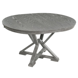 English Elm Trexm Retro Extendable Round Dining Set with Four Linen Upholstered Chairs Rubberwood Grey ST000141AAE-2026